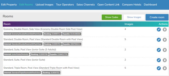 New feature Edit Rooms Show Codes GIATA DRIVE
