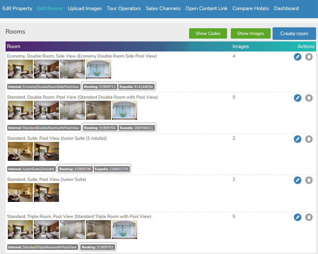 New feature Edit Rooms Show Codes and Images GIATA DRIVE 